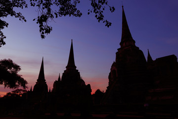 Asian religious architecture. Ancient Buddhist pagoda ruins at Wat Phra Sri Sanphet Temple in Ayutthaya, Thailand 