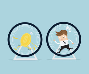 businessman running in hamster wheel