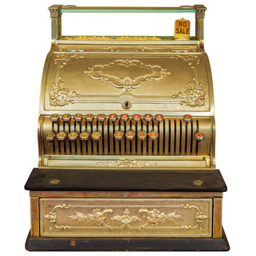 Vintage cash register isolated on white