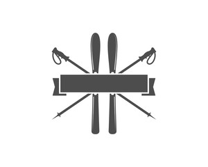 Winter sports Label template. Vintage Mountain explorer badge. Outdoor adventure logo design. Travel hipster insignia. Ski and snowboard icon symbol. Empty template. Camping emblem. Wilderness Vector