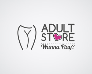 Adult store logo design. Cute Sex shop badge template. Sexy label. Vector xxx elements. Sexuality shop symbol, icon - woman. Use for brochures, facades, window signage, insignias, advertisement