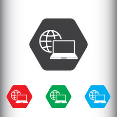 Computer with globe icon. Go to web icon.