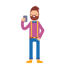 A man holding mobile smartphone vector illustration