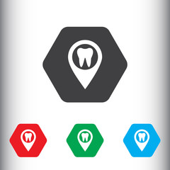 Dentist sign, tooth with pin icon