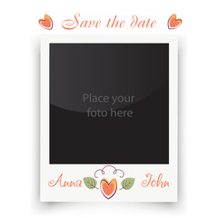 Vintage wedding frame. Template for photo of the bride and groom. Vector illustration