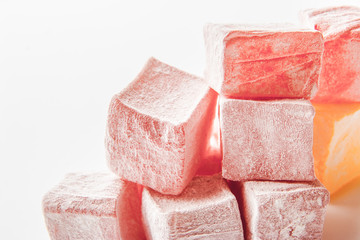 Pink Turkish delight on the white background horizontal