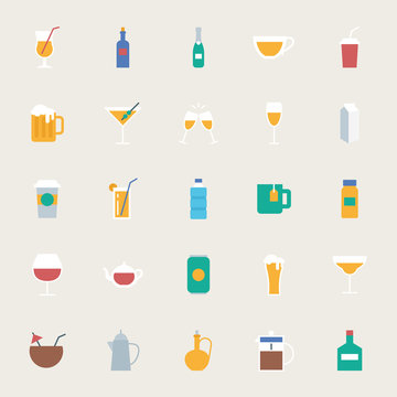 Drinks vector icons set, flat style