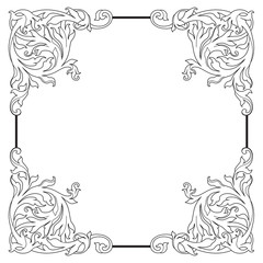 Vintage baroque frame scroll ornament engraving border floral retro pattern antique style acanthus foliage swirl decorative design element filigree calligraphy vector