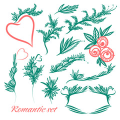 Vector set of vintage elements in romantic style