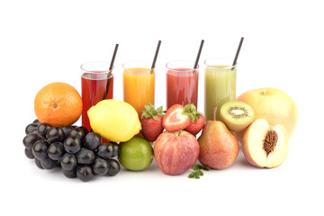 Fresh fruit juices on white