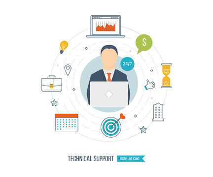 Technical support flat illustration. 