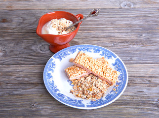 A healthy breakfast of gingerbread granola layered