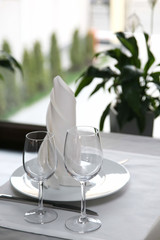 table setting in restaurant Cutlery near the window