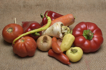 Assorted grocery products including vegetables fruits wine bread