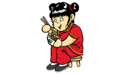 Chinese Girl Eating Noodles