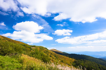 Fantastic mountain landscape. Hot sunny summer day in mountains