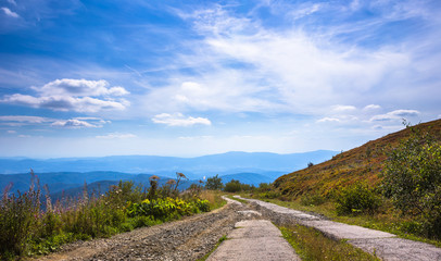 Fantastic mountain landscape. Hot sunny summer day in mountains