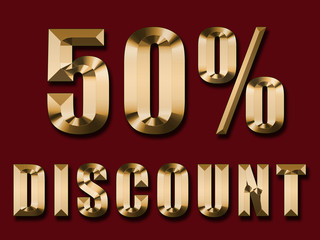  gold text 50 percent discount on red background