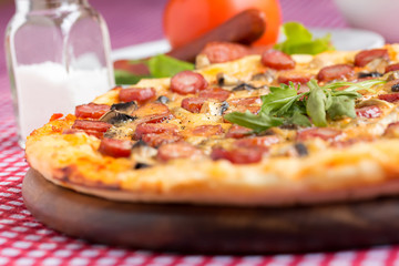 Homemade Pizza with hunter sausages