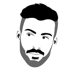 Confident handsome bearded man looking back over the shoulder. Easy editable layered vector illustration. 