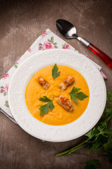 soup with carrot pumpkin and shrimp