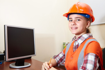 Young contractor relaxing in the office