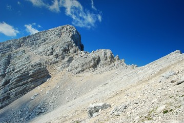 Stone hillside and blue sky, Triglav National Park