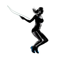 Fototapeta na wymiar woman Jumping Rope exercises silhouette