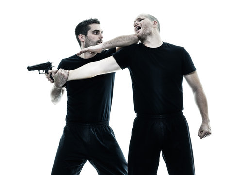 men krav maga fighters fighting isolated