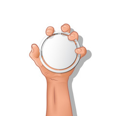 hand holding a round frame. vector illustration