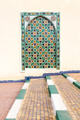 blue window in morocco africa   and brown wall  construction