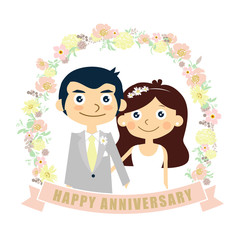 happy anniversary card, couple wedding, vector illustration