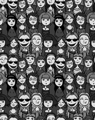 Girls and women crowd - cartoon style positive seamless pattern