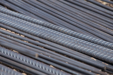 Steel rods or bars used to reinforce concrete