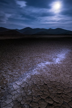 Cracked mud in moonlight, Prishtina, Kosovo