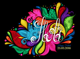 Vector Happy Holi Template with Multicolor Colorful Stains on Bl
