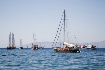 Fototapeta premium Touristic Sail Boats Near the Beach of Bodrum