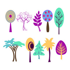 Colorful icon set of vector trees