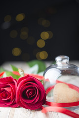 Festive cookies with hearts and roses for Valentine's Day.