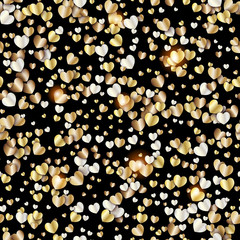 Vector pattern with gold hearts on black background