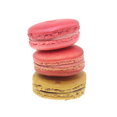 Tasty colorful macaroon on white background