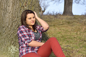 Beautiful  woman in autumn forest