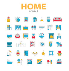 Home icons, house related objects, vector icons in color, line s