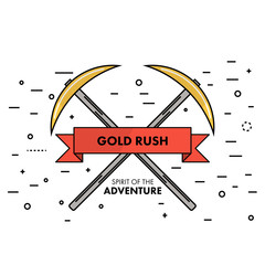 Flat thin line Gold Rush spirit of adventure banner or logo temp