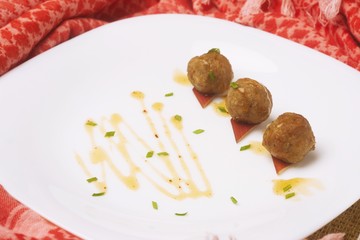 Fried meatballs Made from pork. Thai food snack. Modern style