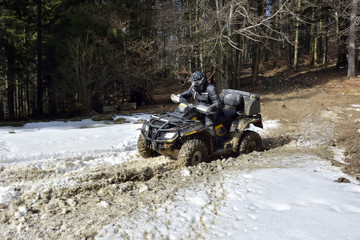 Bretcu, Romania - February 28: Pall Andor training whit an can-am quad