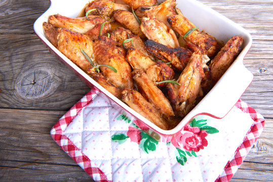 Meat fried chicken wings in the oven