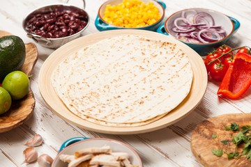 Tortilla with a mix of ingredients