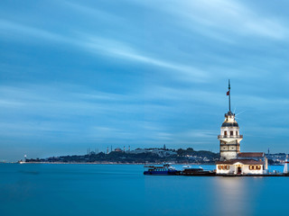 long exposure shot with Maiden's Tower in Istanbul, Turkey