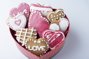 Red and Pink Heart Shaped Cookies with Icing